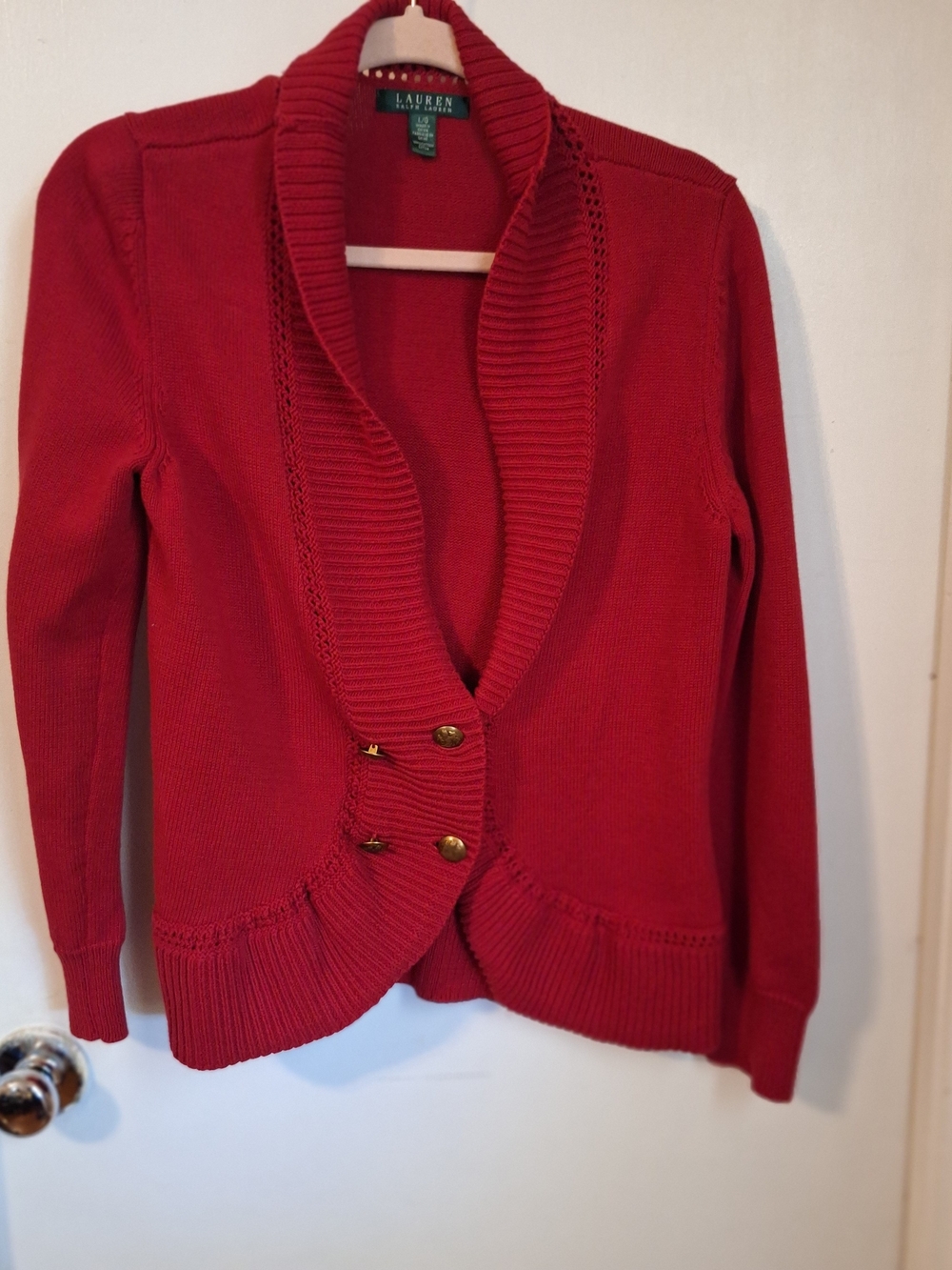 Lauren Ralph Lauren Red Shawl-Collar Button Cardigan